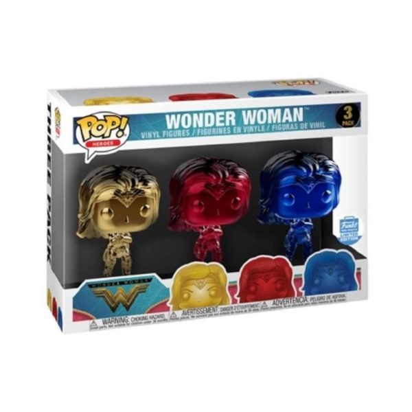 Funko Pop Wonder Woman Chrome 3 Pack Limited Edition Heroes