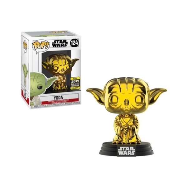 Funko Pop Yoda # 124 Gold Chrome Galactic Convention Exclusive Star Wars